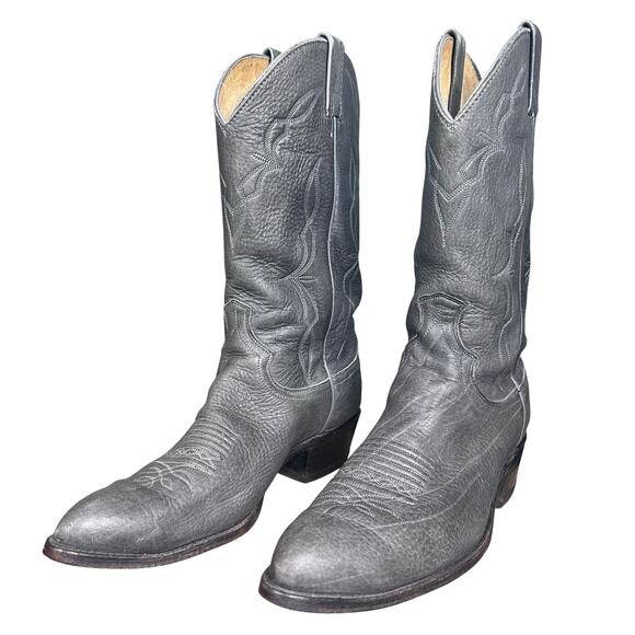 Vintage Dan Post Made in USA Grey Leather Cowboy Boots 11 D main image 5